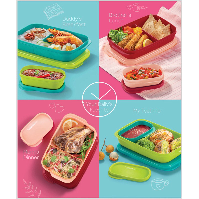 Tupperware Jollitup 1.0l lunch box Foodies Buddies 1pcs 3 partition ...