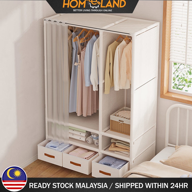 HOMELAND New Design Bedroom Organizer Hanger Rack with Curtain Clothes ...