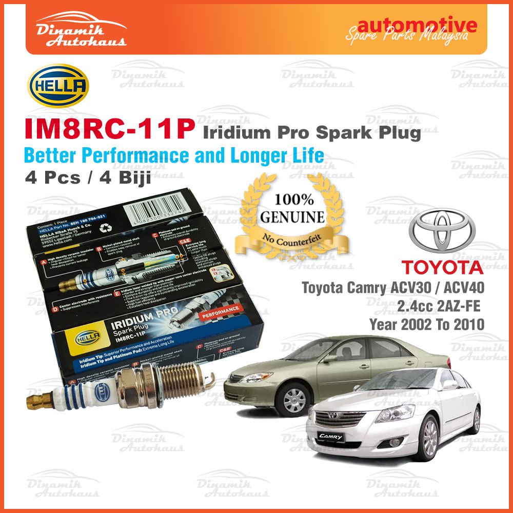 Toyota Camry ACV30 / ACV40 2.4cc 2AZFE Year 2002 To 2010 Hella Iridium Pro Car Spark Plug IM8RC