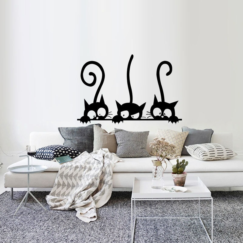 Sticker Dinding 3 Kucing Hitam Comel Cute 3 Cats Wall Sticker Room ...
