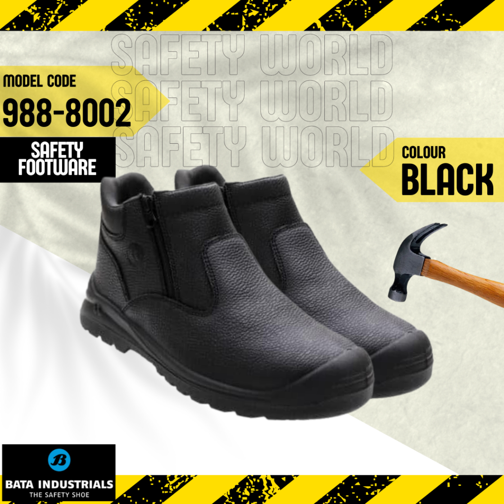 SAFETY WORLD BATA INDUSTRIAL Dual Zipper Safety Boot Shoes 988-8002 ...