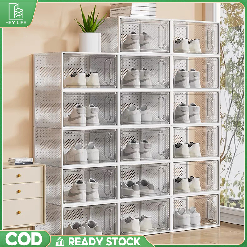 12 Grid Shoe Box Storage Hard plastic Free DIY Foldable Drawer Case ...