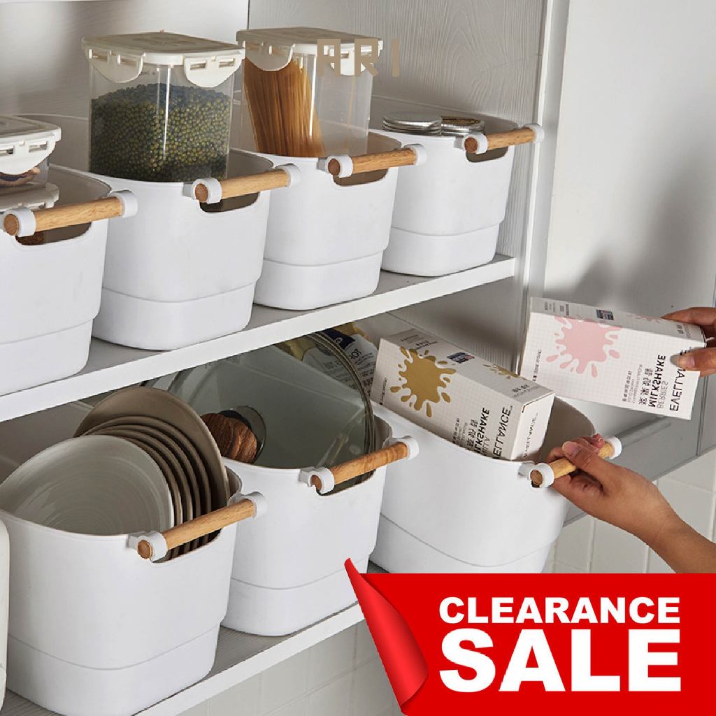 ARI White Minimalist Storage Box With Wood Handle Plastic Basket Muji ...