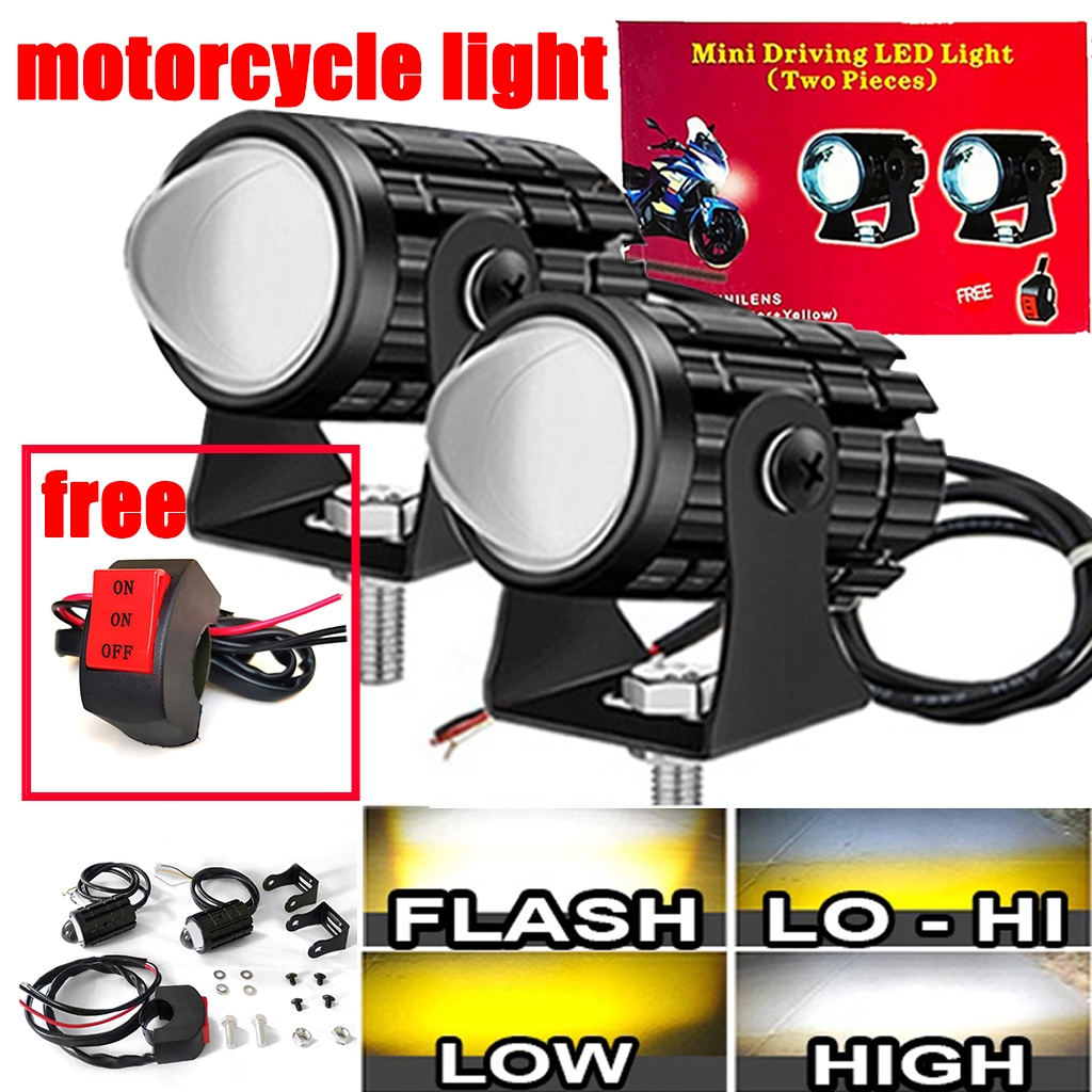 Motorcycle Led Mini Driving Light White+Yellow Pair of Universal High ...