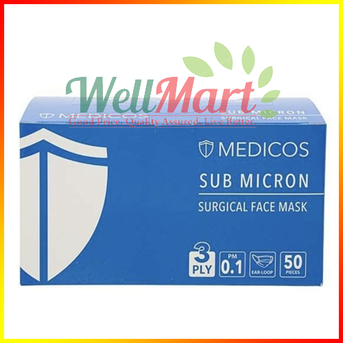Original Medicos 3 Ply Earloop Sub Micron Surgical Face Mask ADULT 50’s ...