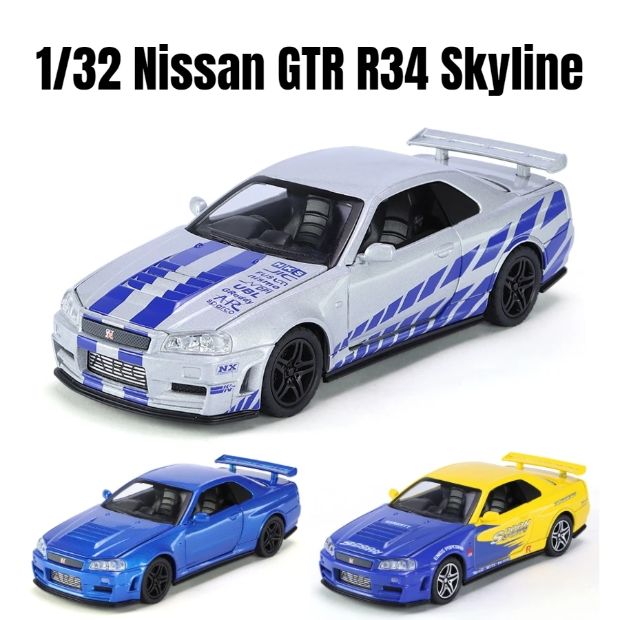 1:32 Scale Nissan GTR R34 Alloy Car Model Diecast Car Sound Light Car ...