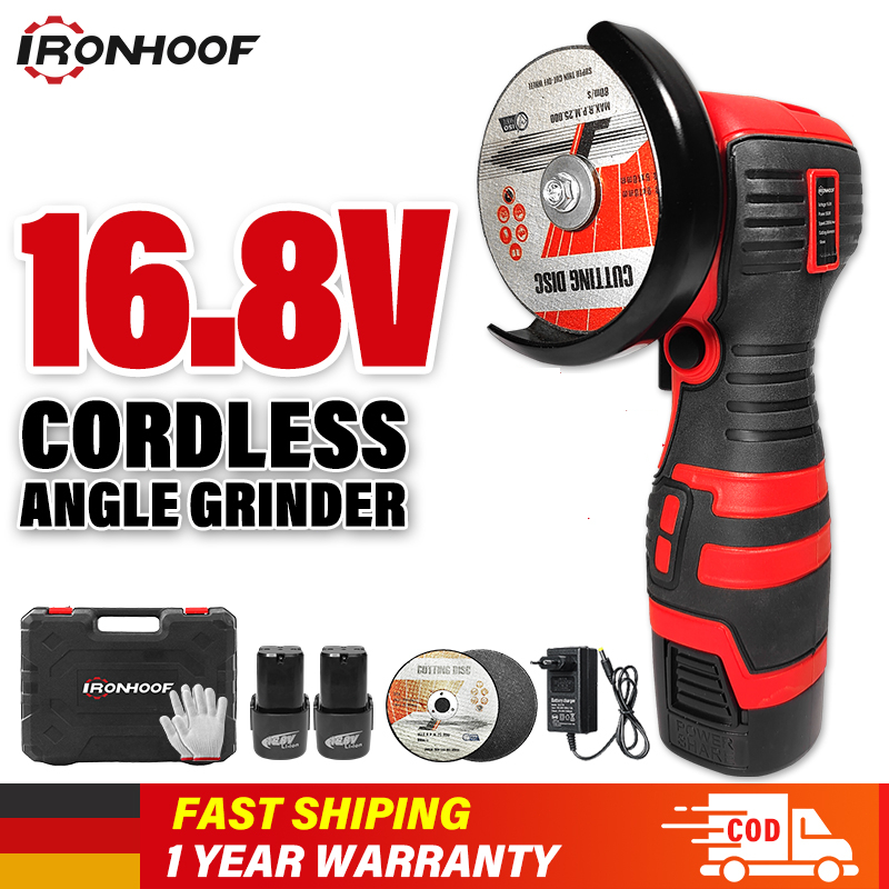 Creddux 16.8V Cordless Angle Grinder - 3 Inch, 2 Batteries, 19500 RPM, Metal Grinding & Cutting Kit