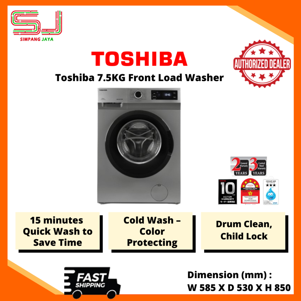 Toshiba 7.5KG Auto Washing Machine | Real INVERTER | TW-BH85S2M(SK) | 2 ...