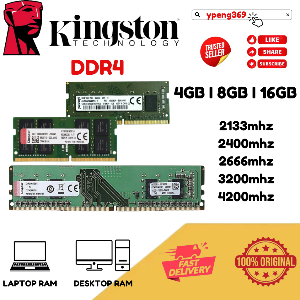 *READY STOCK* KINGSTON DDR4 Ram desktop/laptop 4GB/8GB/16GB 2133 2400 ...