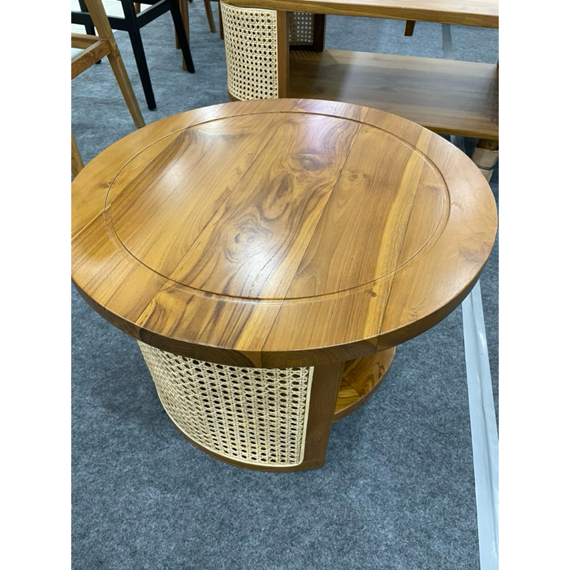OASIS Teak and Rattan Round Coffee Table | Shopee Malaysia