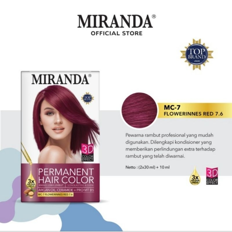 Pewarna Rambut Miranda Hair Color - Semir Rambut (30mlx2)+10ml Packing ...