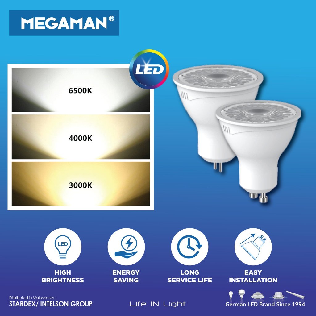 MEGAMAN GU10 LED BULB YTGU10Z1 6W Warm White 3000K Cool White 4000K Daylight 6500K 720lm 15 000hrs Shopee Malaysia