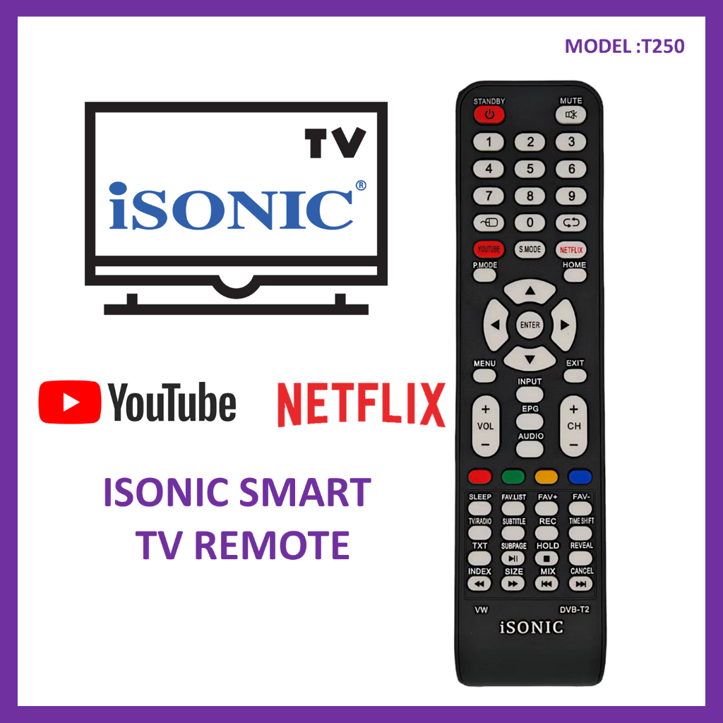 iSONIC Smart LED TV Remote Control T250 ICT-S3228F ICT-S4328F Remote TV ...
