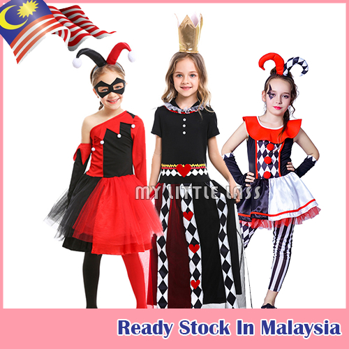 Children Harley Quinn Cosplay Red Dress Eye Patch Clown Dress up Costume  For Kids | Shopee Malaysia