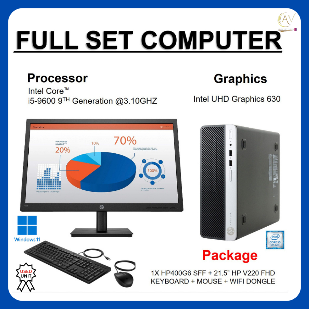 HP FULL SET DESKTOP, HP PRODESK 400 G6-SFF, Core i5 9600 (9TH GEN) 21.5