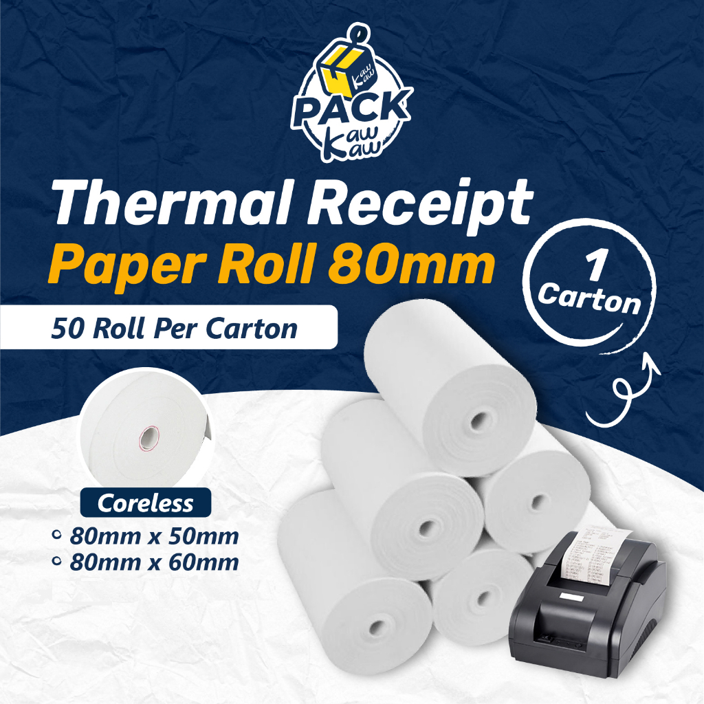 Carton 80*50mm 80*60mmThermal Paper Coreless Thermal Receipt Paper Roll ...