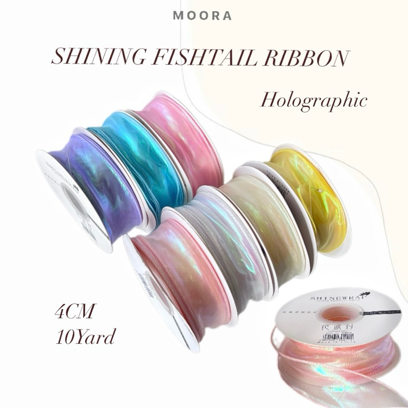 4CM Shining Holograph Colour FISHTAIL RIBBON For Flower Bouquet Gift ...