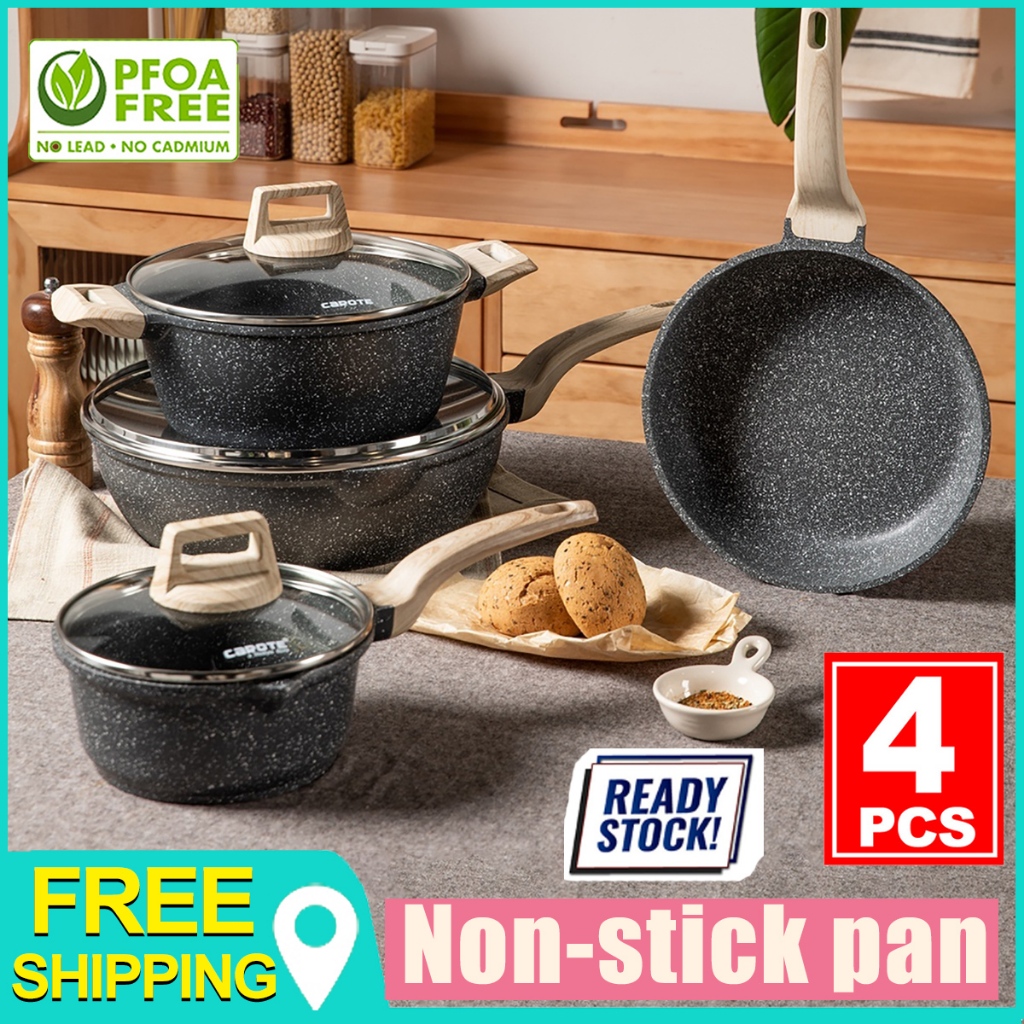 Nonstick Pan Kitchen Cookware Set 4 Pieces Wok One Piece Die Cast Fit ...
