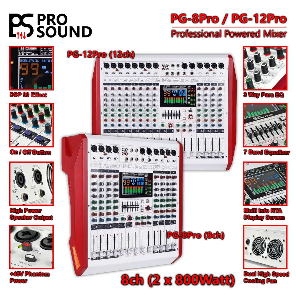PS Pro Sound PG-8Pro / PG-12Pro Powered Mixer 2x800 Watt High Power ...