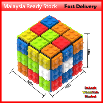 Speed Magic Cube 3x3 Build-on Brick Magic Cube Brain Teaser Puzzle and Bricks Toy in 1 for Kids Adult Gift Compatible wi