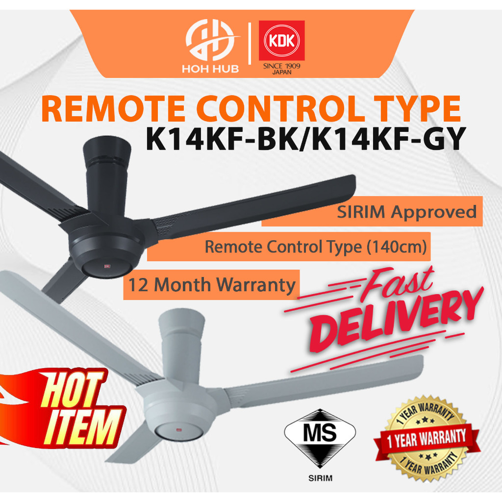 KDK CEILING FAN 3 BLADE REMOTE CONTROL K14KF-GY (GREY) / K14KF-BK(BLACK ...