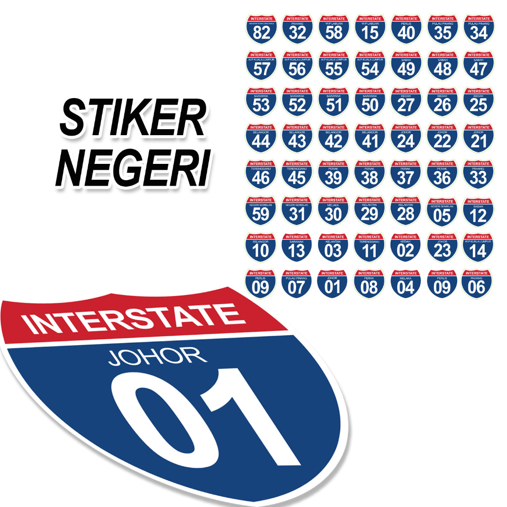 Interstate Malaysia Route country sticker register number stiker negeri ...