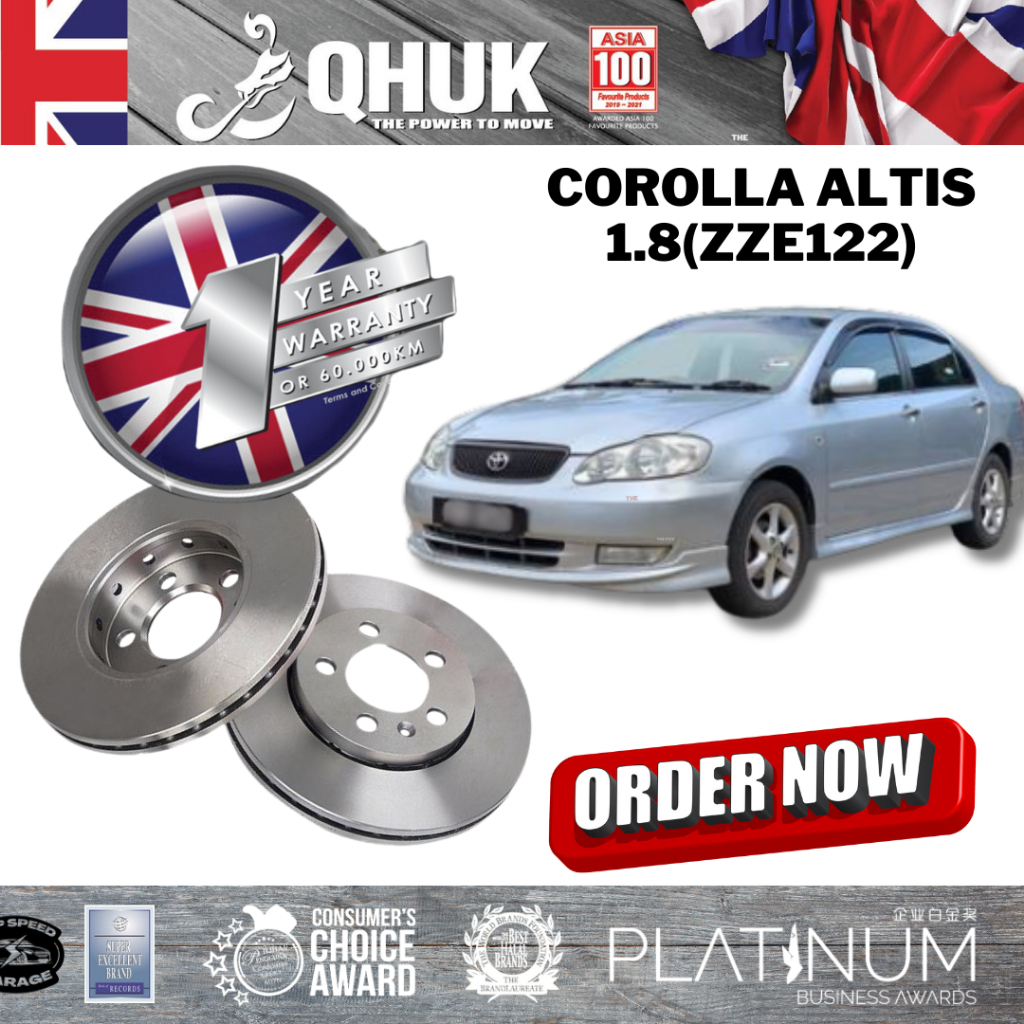QHUK Disc Brake Rotor(FRONT SET) - TOYOTA COROLLA ALTIS 1.8 ZZE122 ...