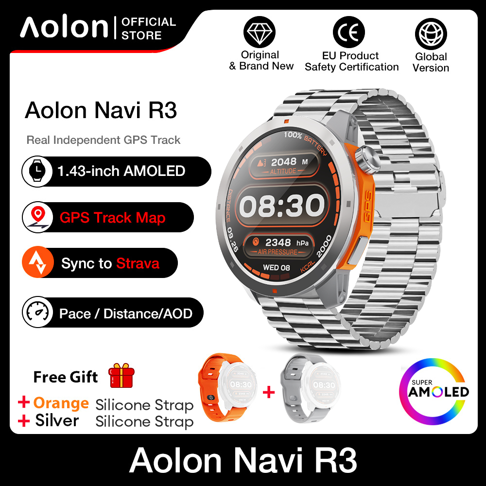 Aolon Navi R3 Smart Watch AMOLED GPS Original Compass Running Pace 3ATM Waterproof Sports Strava Men Smartwatch 1.43 Shopee Malaysia