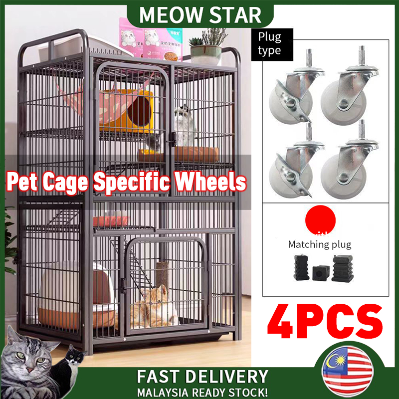 4PCS Cat Cage Wheel Roller with Brake White Roda Sangkar Kucing Warna ...
