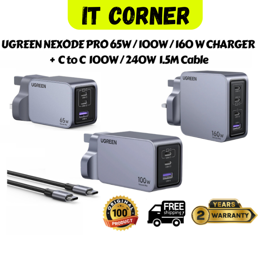 UGREEN NEXODE PRO (65W / 100W / 160W) 2C1A GAN FAST CHARGER + USB-C TO ...