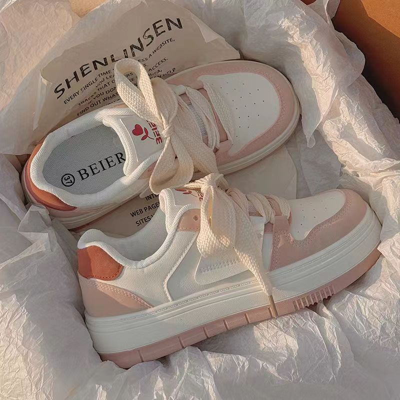 Cute white shoes for women breathable versatile thick soled height increasing super popular sneakers Shopee Malaysia