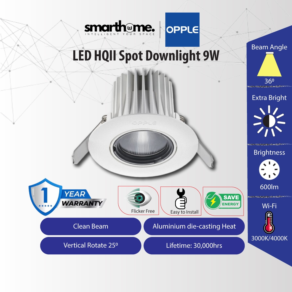 OPPLE LED HQII SPOT Downlight 9W 30,000hrs Lifetime with 600 Lumen ...