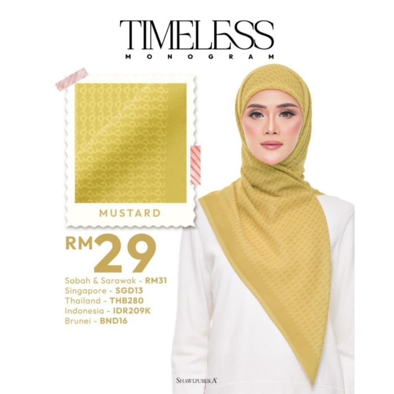 SHAWLPUBLIKA  Tudung Bawal Plain Timeless Monogram  Bidang 45 + 🎁
