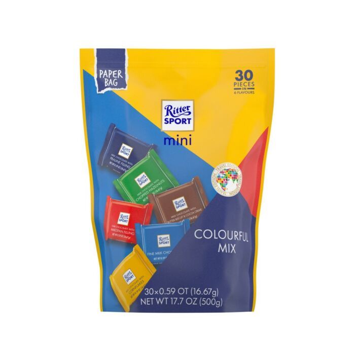 Ritter Sport mini chocolate bar COLOURFUL MIX in paper bag 500g (30pcs ...
