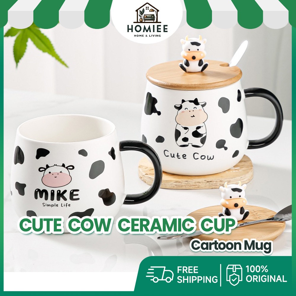 HOMIEE Milk Cow Cute Cartoon Pattern Mug Ceramic Coffee Cup Spoon ...