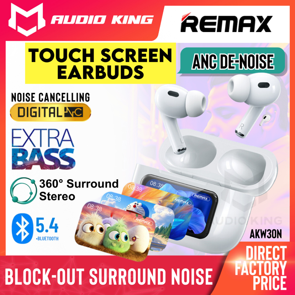 REMAX Earbud With Touch Screen ANC Noise Cancelling Bluetooth Earbuds ...