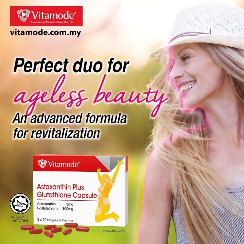 vitamode astaxanthin plus glutathione capsule ASTAXANTHIN PLUS GLUTATHIONE VITAMODE 10'S Anti-ageing Kulit Cerah Putih