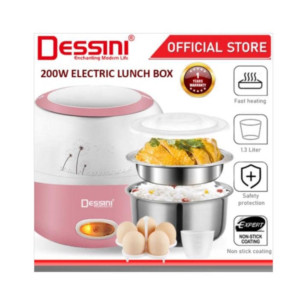 DESSINI ITALY 1.3L Electric Rice Cooker Lunch Box Non Stick Stainless ...