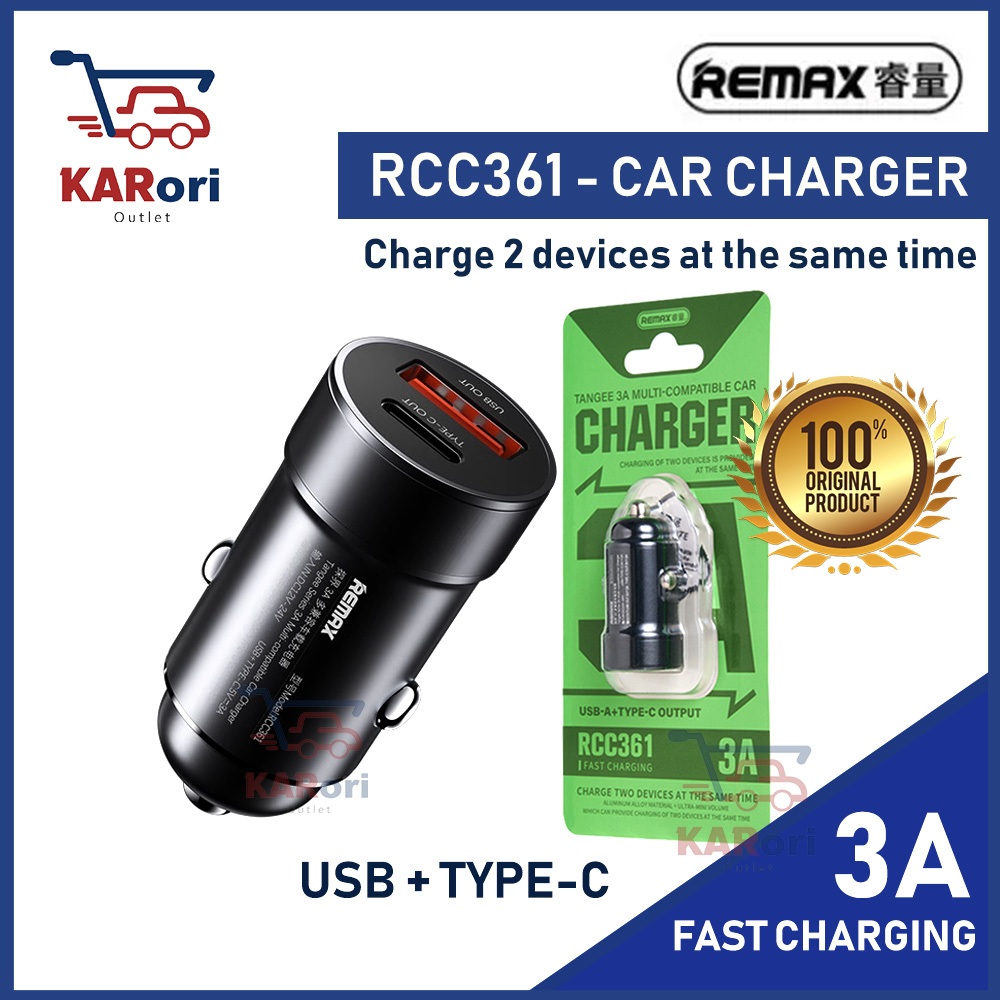 REMAX RCC361 USB + TYPE C USB CAR PHONE CHARGER (3A) | Shopee Malaysia