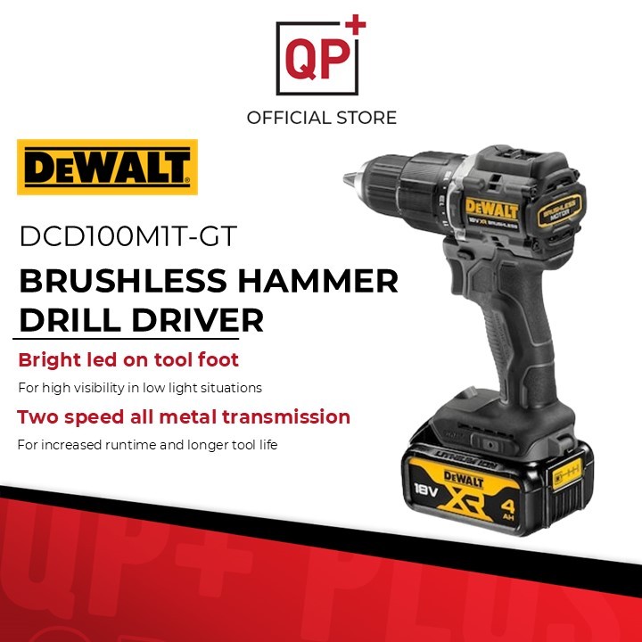 DEWALT DCD100M1T-GT 18V XR BRUSHLESS HAMMER DRILL DRIVER - 1 X 4AH ...