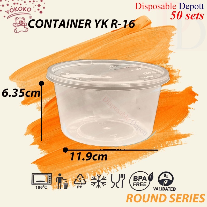 YOKOKO YKR16 R16 50pcs Round Microwavable PP Container With LID / Kotak ...