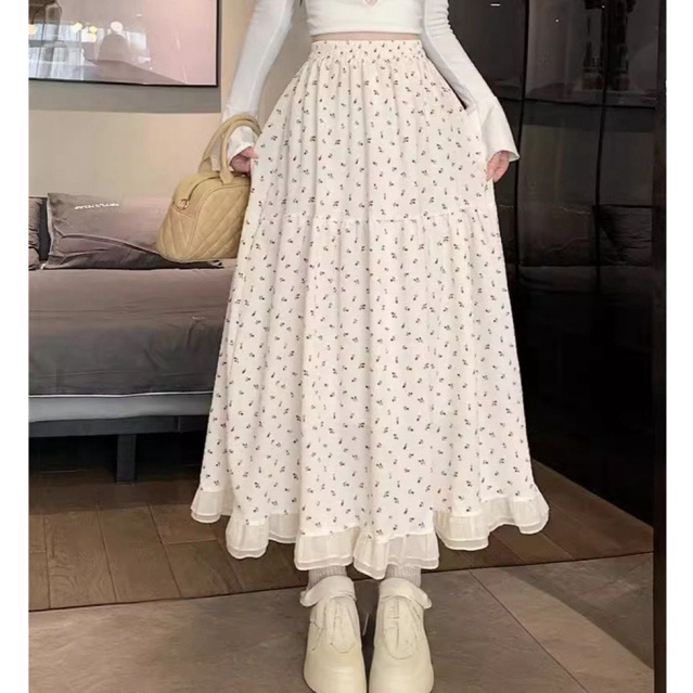 321 floral skirt women long skirt elastic waist skirt Japanese style Shopee Malaysia