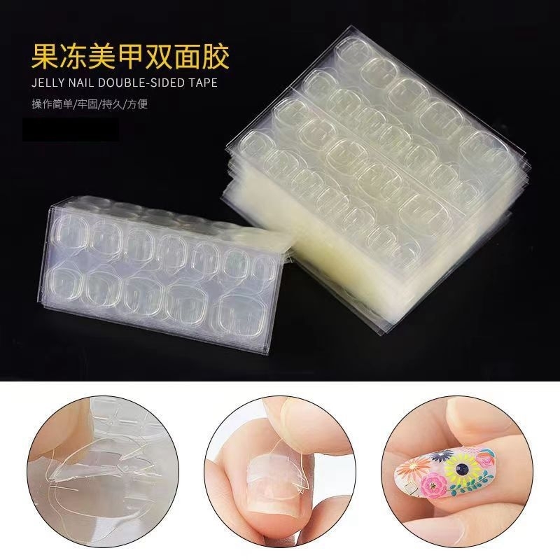 24pcs Nail Stickers Double-sided Fake Nail Sticker Jelly Gel Nail Glue ...