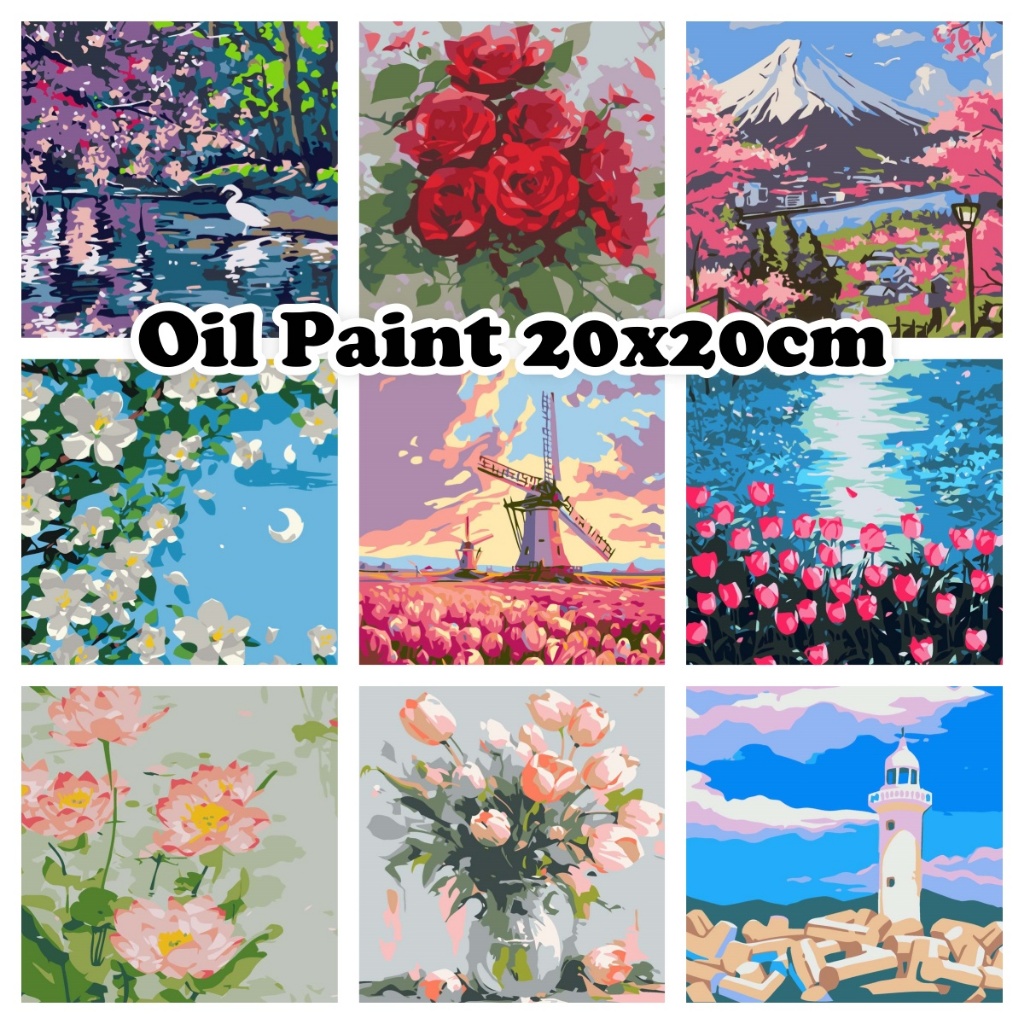 🇲🇾DIY Digital Oil Paint 20x20cm Canvas Painting By Number With Frame ...