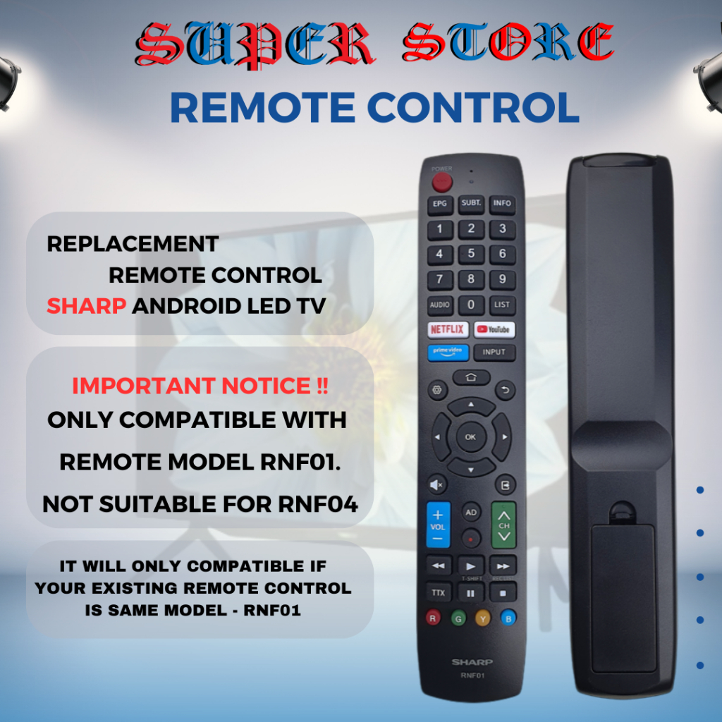 SHARP REPLACEMENT SHARP ANDROID SMART LED TV REMOTE CONTROL NETFLIX ...