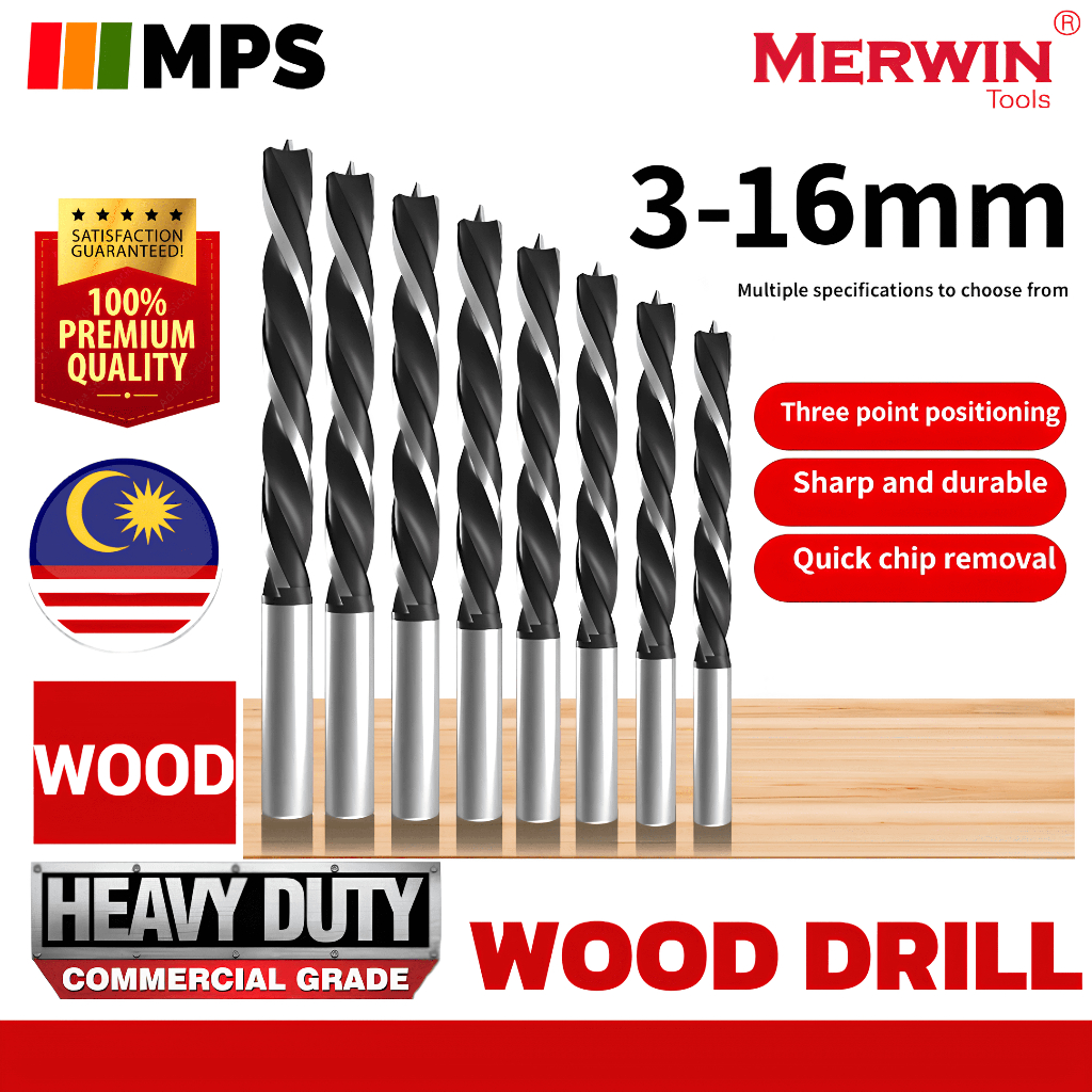 MERWIN BRAD POINT WOOD DRILL BIT (3- 12mm) | Shopee Malaysia