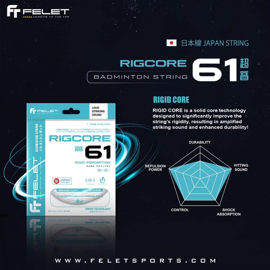 FELET Rigcore 61 Badminton String [Made In Japan) (100%Original ...
