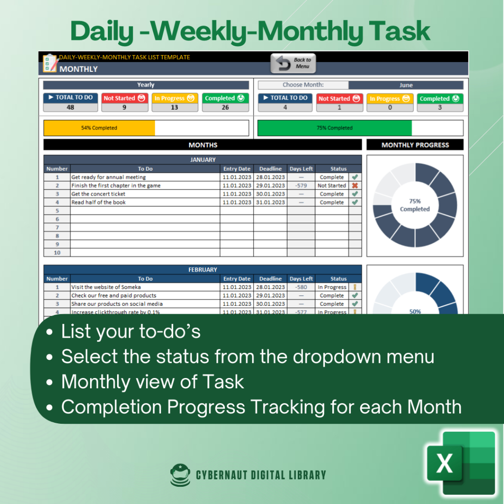 Excel Template - Daily Weekly Monthly Task Tracker Excel Template (Free ...