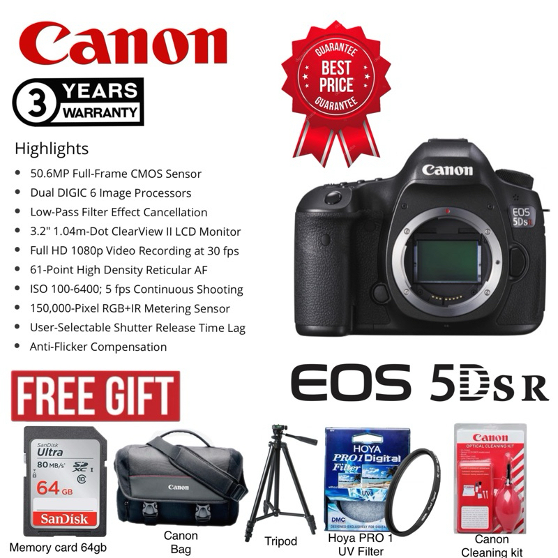 NEW SET)CANON EOS 5DSR EOS 5DSR 50.6MP FULL FRAME CMOS SENSOR 61 POINT HIGH  DESTINY RETICULAR AF EOS 5DS R 5DSR 5DS R | Shopee Malaysia