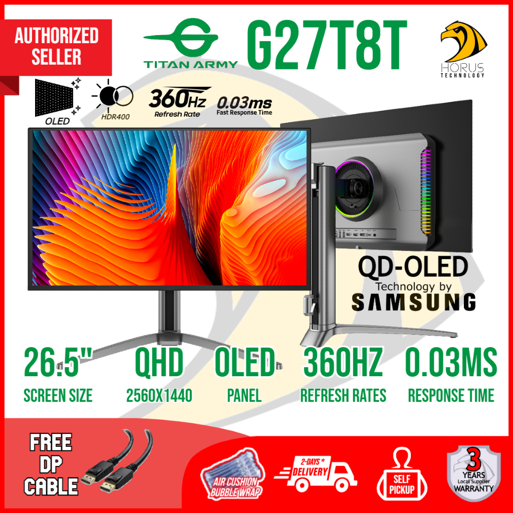 TITAN ARMY 27” OLED Samsung QHD 2K 360Hz 0.03ms HDR400 Rotatable 147 ...